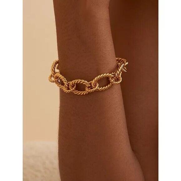 Oma Tha Label 18K Gold Plated Rope Bracelet Handmade Textured Trendy Thick NWT - Picture 4 of 7